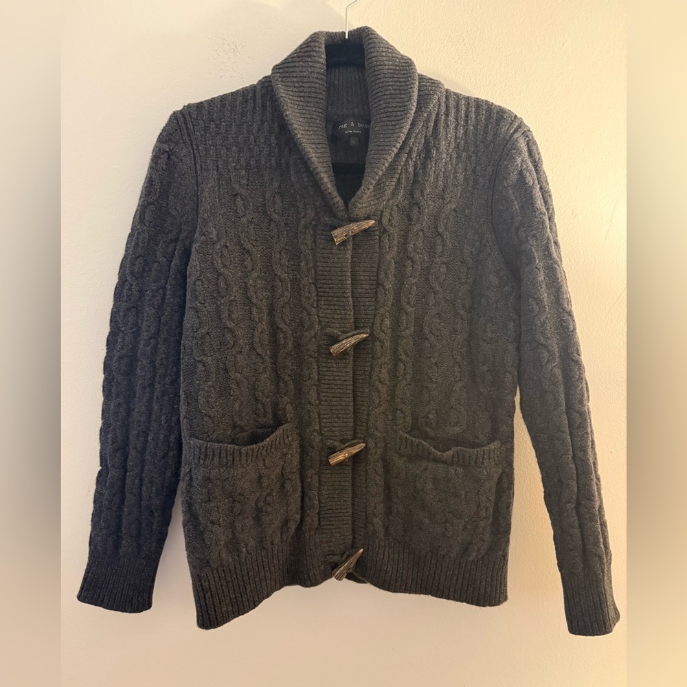 Rag & Bone Men Nick Cable Shawl Cardigan Charcoal Size M